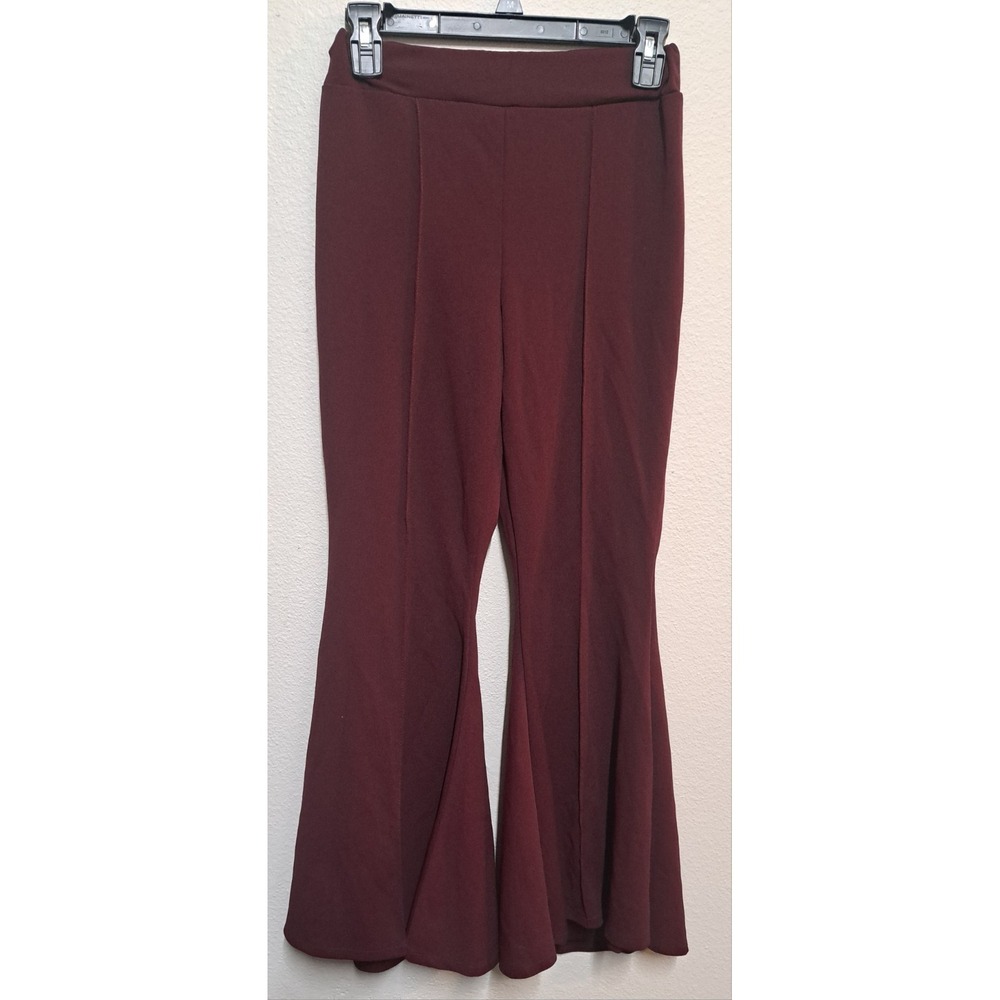 Rainbow Burgundy Flare Pants Women's Stretch High Waist Bell Bottom XL